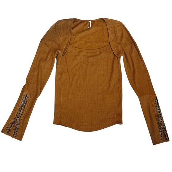 Free People Women’s Sz M Long Sleeve Studded Top A Little Unruly Square Neck - Picture 2 of 13